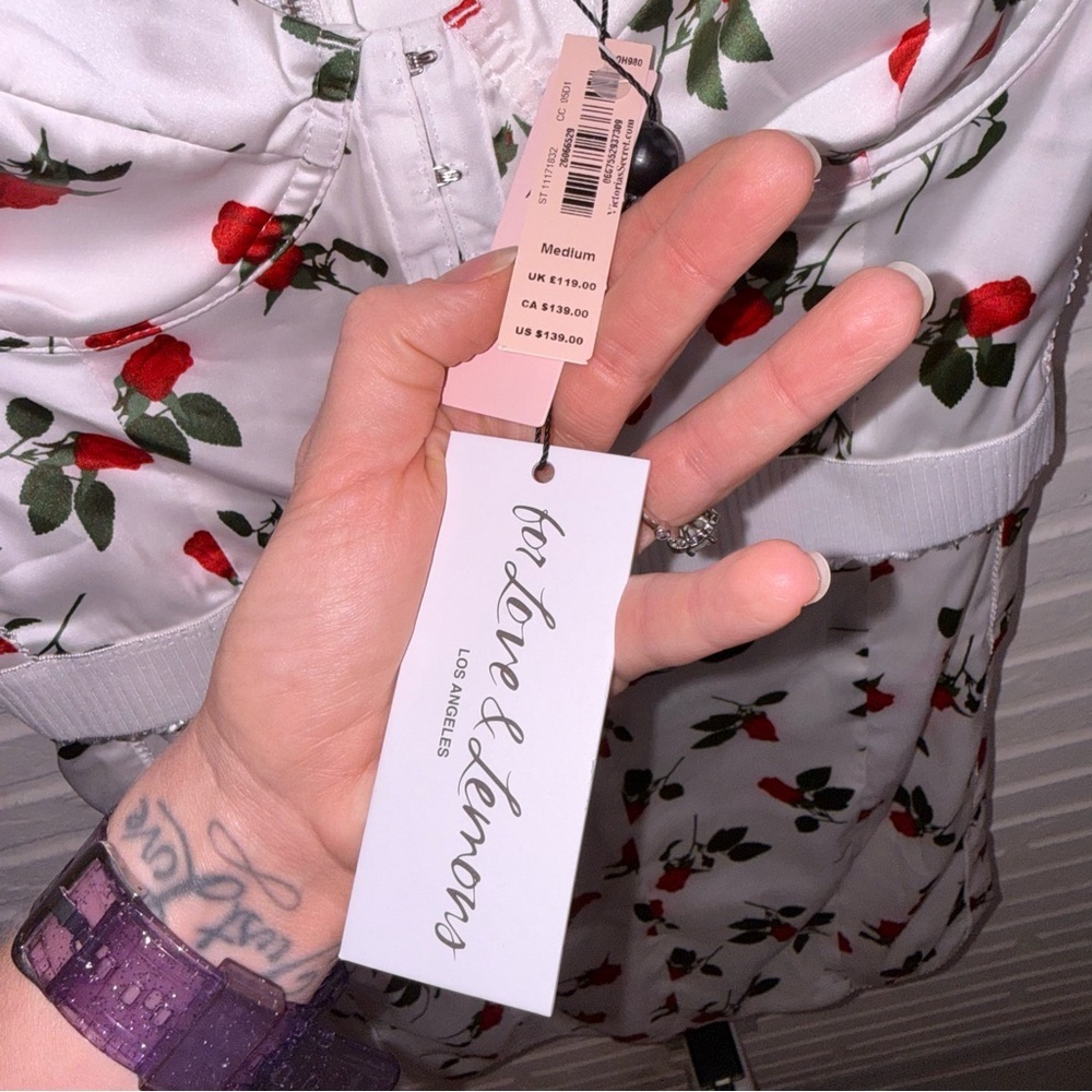 For Love and Lemons White Love Song Rose Mini Dress, Women’s Size Medium - Picture 6 of 12